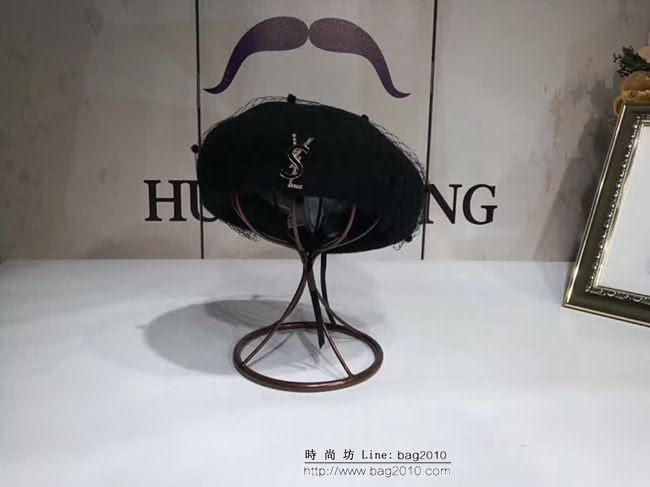 YSL聖羅蘭 專櫃代購款 時尚百搭網紗貝雷帽 LLWJ7457